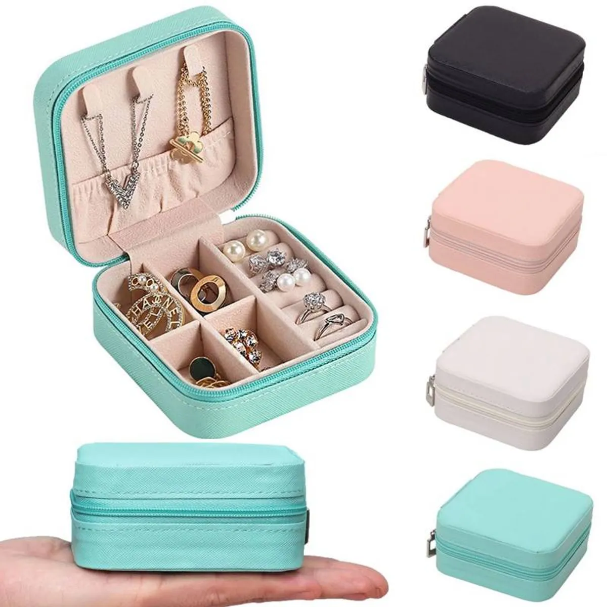 Joyero Portátil de Viaje Compacto | Organizador de Joyas con Cierre
